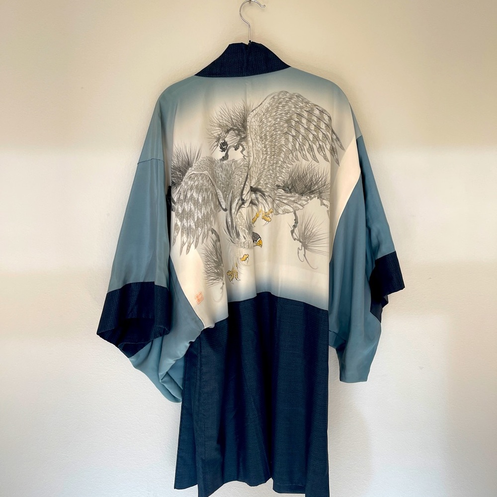Authentic Vintage Japanese Kimono with Hand-painted Silk Print